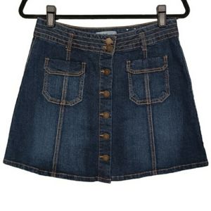 JOLT Dark Blue Wash Button Front Mini A-Line Denim Jean Skirt Size 7